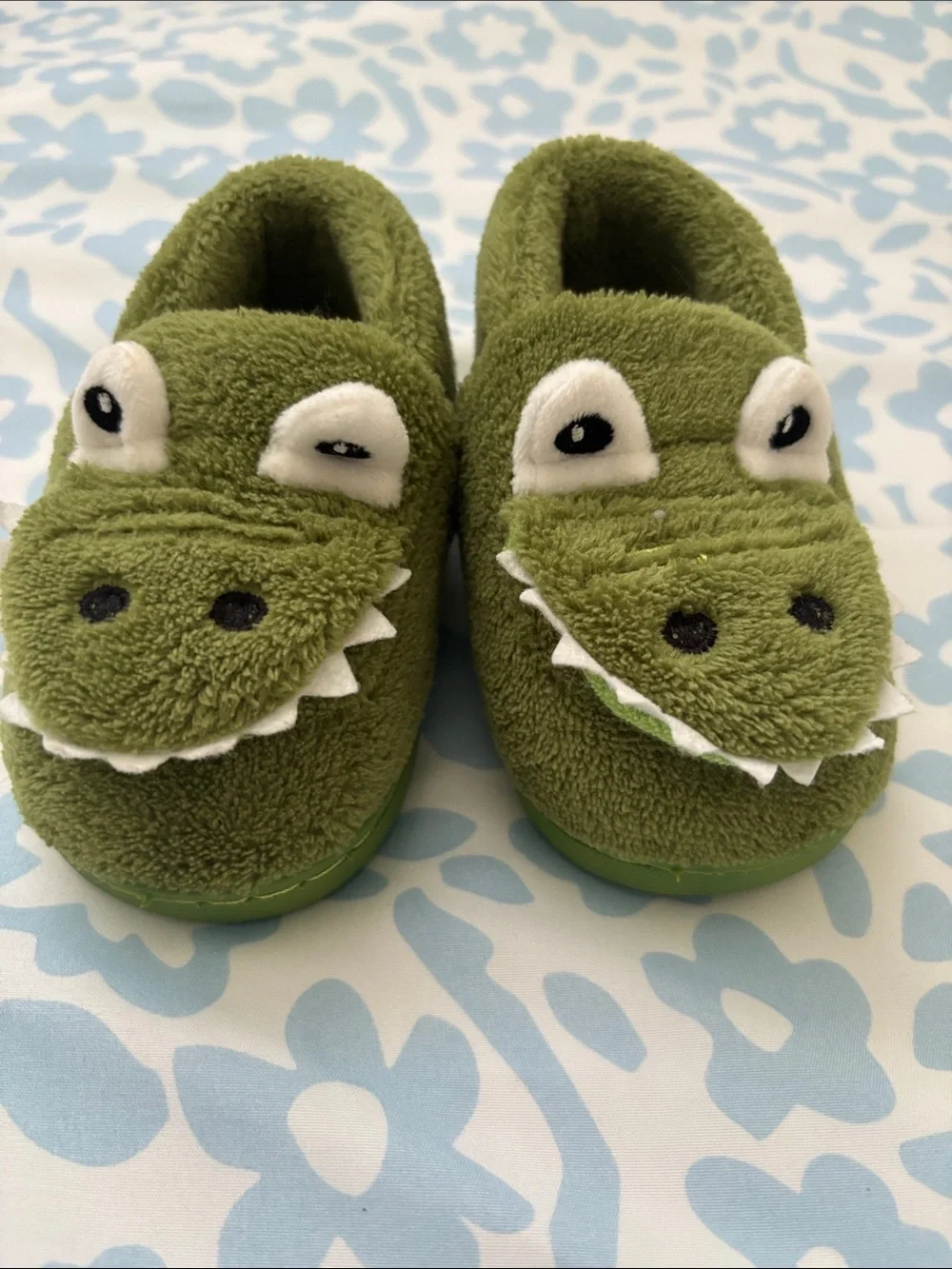 Green Plush Alligator toddlers Slippers